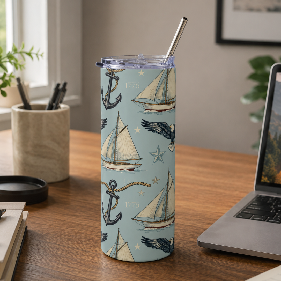 Americana Harbor Eagle Skinny Tumbler Printify