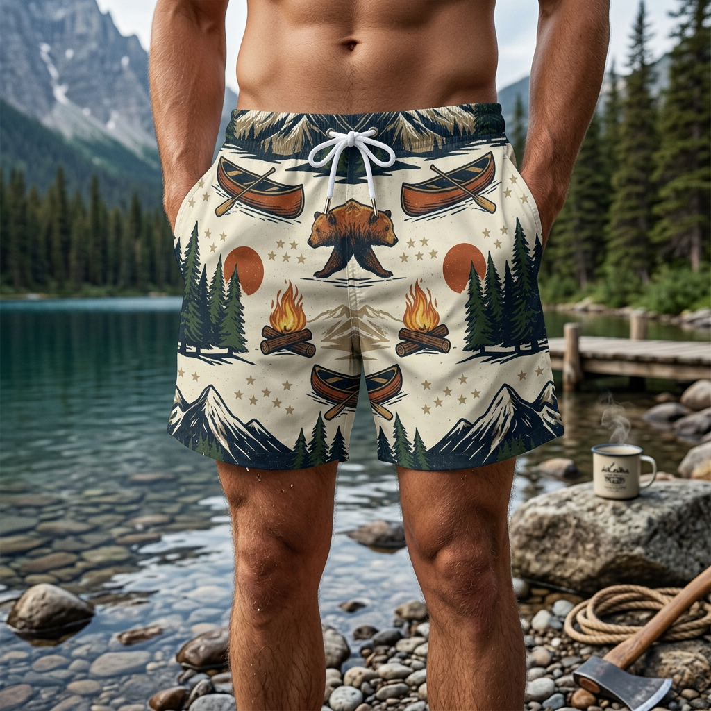 Bear Mountain Swim Trunks Printify