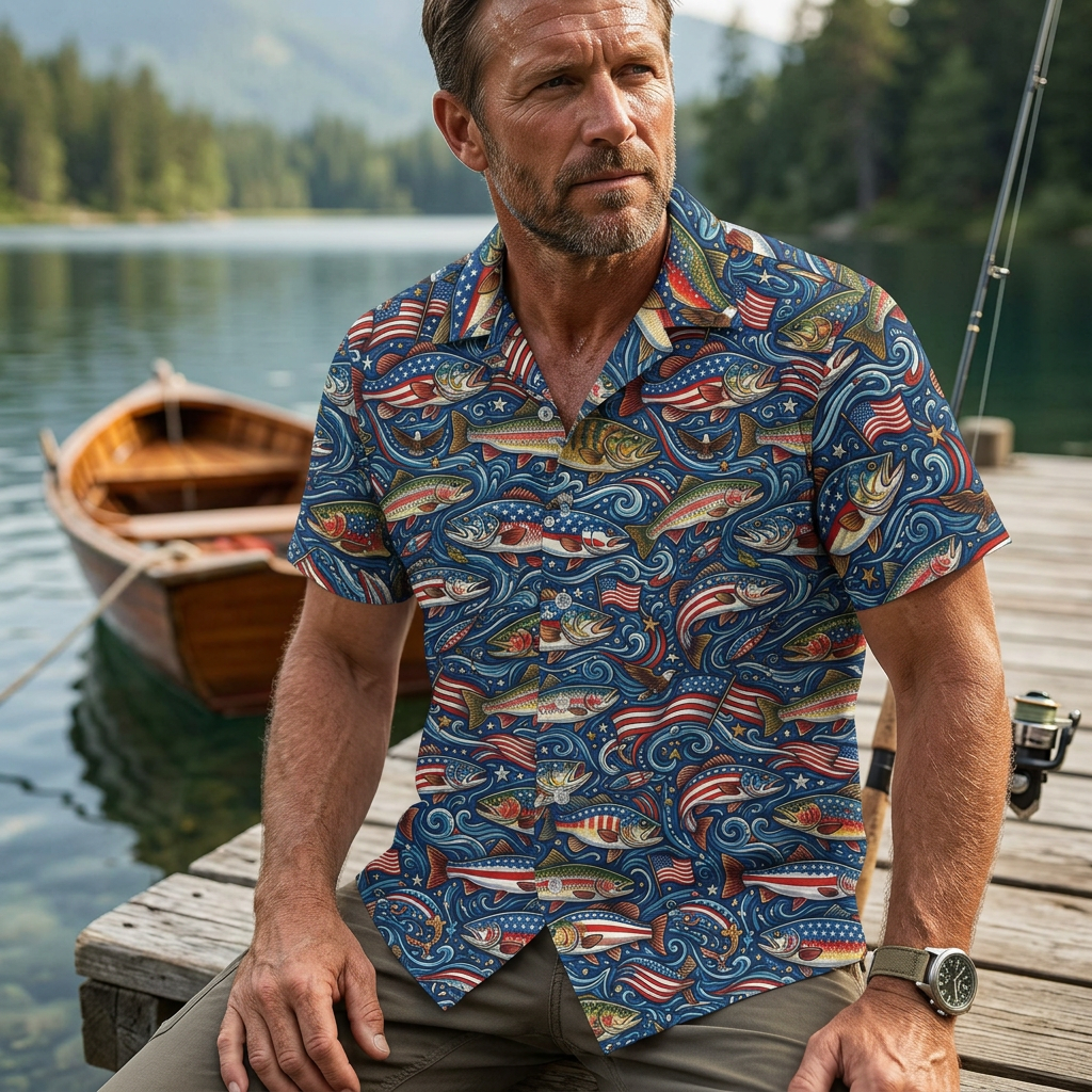 American Bass Hawaiian Shirt — Men's Tropical Fishing Printify