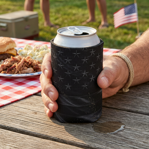 All-Black American Flag Can Cooler — Patriotic Koozie Printify