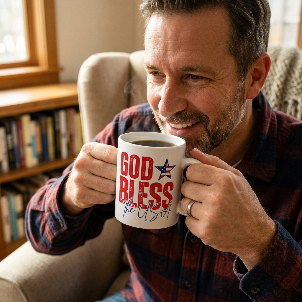 God Bless the USA Ceramic Mug — Patriotic American Flag Coffee Cup (11oz & 15oz) Printify