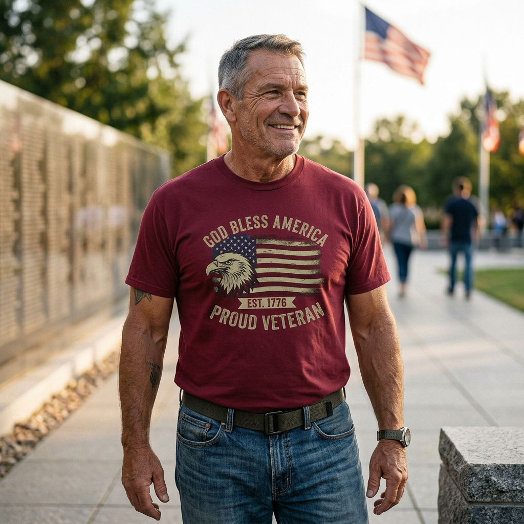 God Bless America Veterans Edition Patriotic T-Shirt – Vintage Eagle Flag Tee
