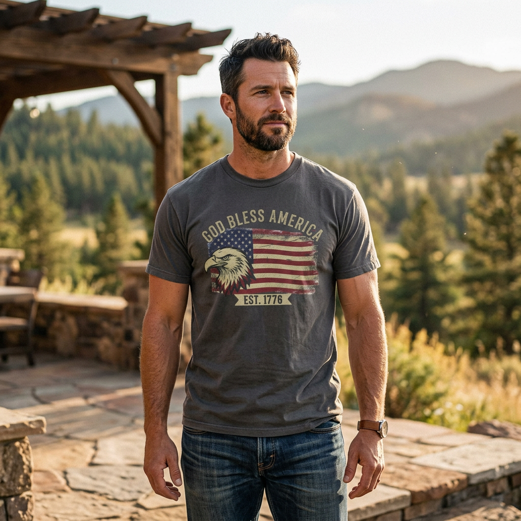 God Bless America 1776 Patriotic T-Shirt – Vintage Eagle Flag USA Tee