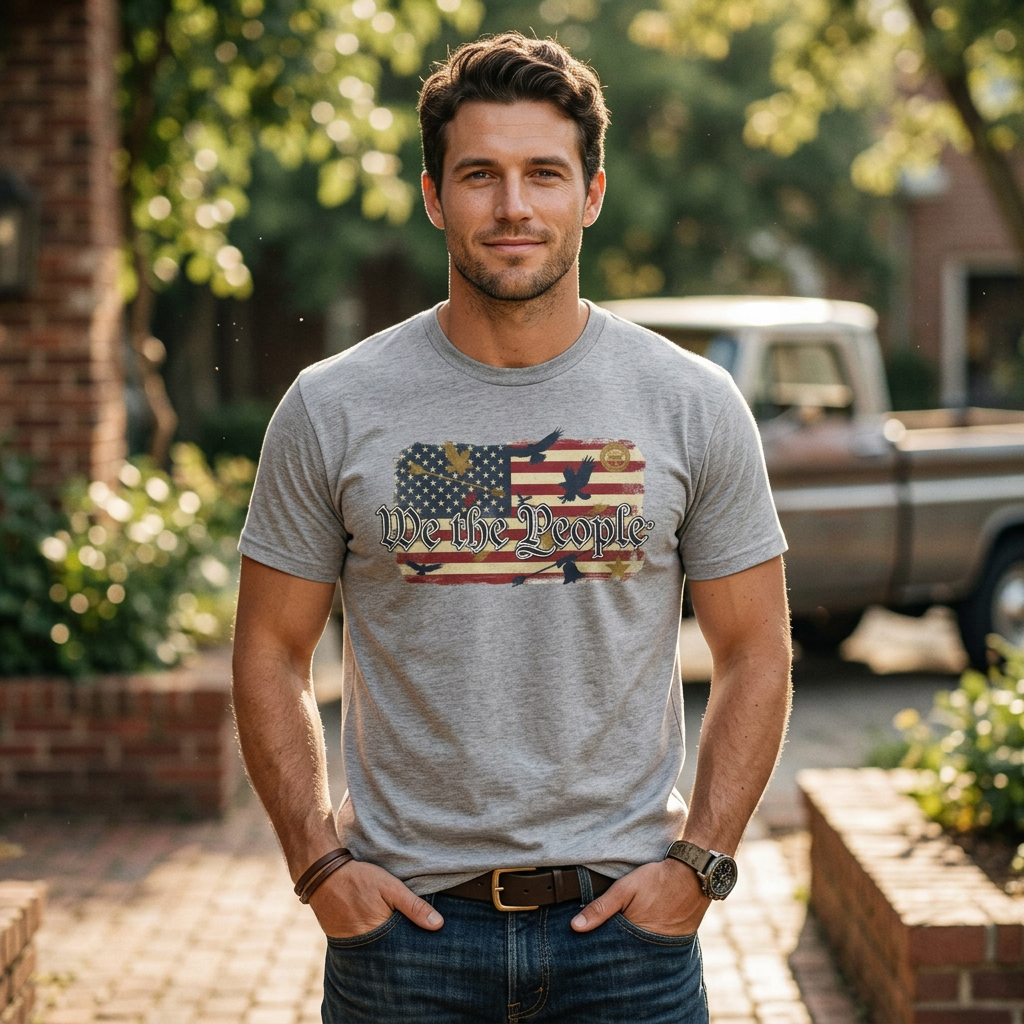 We The People American Flag Patriotic T-Shirt – Unisex Heavy Cotton Tee Printify
