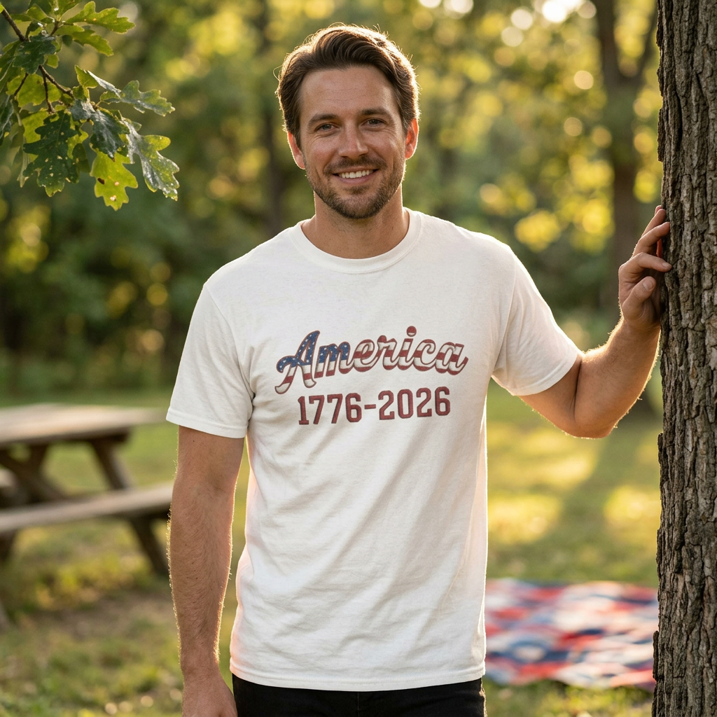 "America 1776–2026" Patriotic Unisex Cotton T-Shirt – Gildan 5000 Heavy Tee